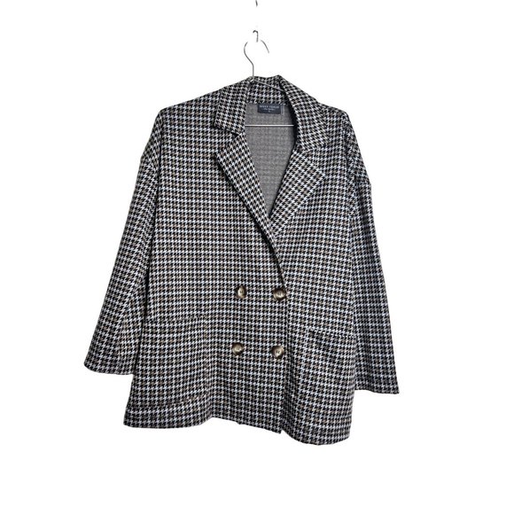 Dress Forum Jacket Women Small Black Tan Houndstooth Button Double Breasted - Picture 2 of 6